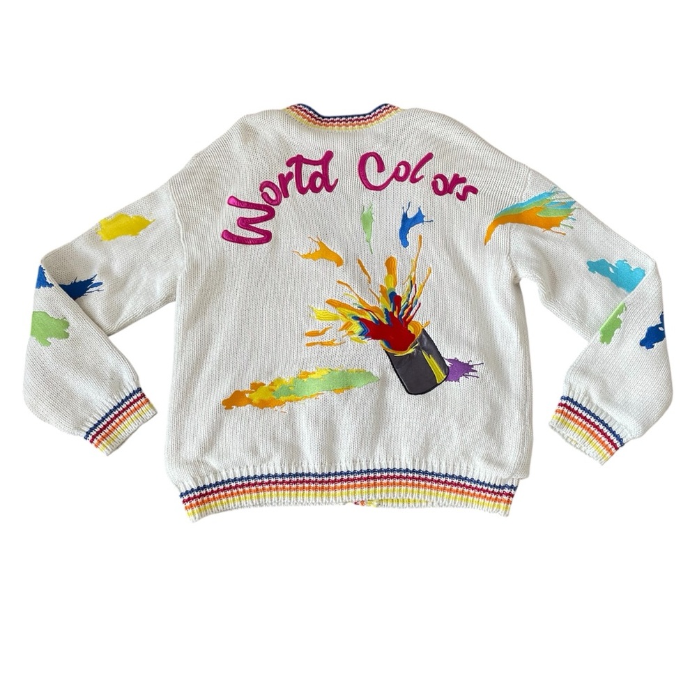 NO! Jeans Paint Splatter Cardigan Size 5 Artsy Colorful 80s Retro Teacher - Picture 3 of 10